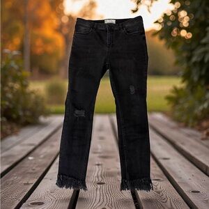 Free People 🖤 Distressed Raw Hem Jeans W29 Black Stretch Cropped